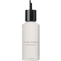 White cylindrical bottle of Issey Miyake Le Sel D'Issey Eau De Toilette, black cap, 150ml refill.