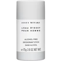 Gray cylindrical deodorant stick with white label, black text "Issey Miyake L'Eau D'Issey Pour Homme Alcohol-Free 75g".