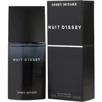Issey Miyake Nuit D'Issey Eau De Toilette 75ml, sleek black bottle with matching black box, white text.