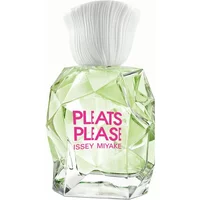 Issey Miyake Pleats Please L'Eau EDT 50ml, faceted green bottle with white pleated cap and pink text.