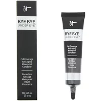 Black tube of IT Cosmetics Bye Bye Under Eye Waterproof Concealer in Medium Tan with silver and white text.