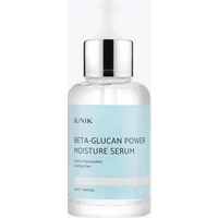 Clear bottle of IUNIK Beta Glucan Power Moisture Serum with light blue label and white dropper cap, 50ml.