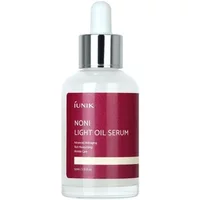 IUNIK Noni Light Oil Serum 50ml with white dropper cap and maroon label on clear glass bottle.