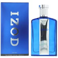 Blue Izod Legacy Eau De Toilette 100ml bottle with silver accents and matching blue box with silver branding.