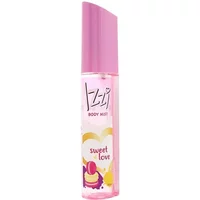 Pink Izzi Sweet Love Body Mist 100ml bottle with heart design and pink cap.