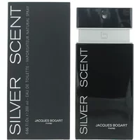 Black and silver Jacques Bogart Silver Scent Eau De Toilette 200ml bottle with matching box.