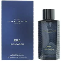 Jaguar Era Reloaded Eau De Parfum 100ml, dark textured bottle with black cap, blue box packaging.