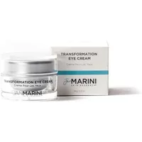 Clear jar with silver lid labeled "Jan Marini Transformation Eye Cream" next to white box with blue stripe.