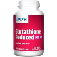 Jarrow Formulas Glutathione Reduced 500mg, white bottle with red label, 60 Vegicaps, dietary supplement.