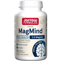 Jarrow Formulas MagMind bottle with white label, red logo, and blue text, containing 90 vegan capsules for brain health.