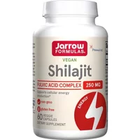 Jarrow Formulas Shilajit Fulvic Acid Complex bottle, white with red label, 60 vegan capsules, 250 mg, energy boost.