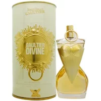 Jean Paul Gaultier Divine Eau De Parfum 100ml in gold torso-shaped bottle with matching cylindrical box.