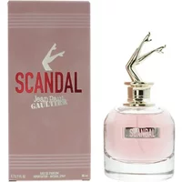 Pink Jean Paul Gaultier Scandal Eau De Parfum 80ml with gold cap shaped like legs, matching box.