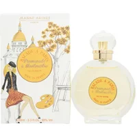 Jeanne Arthes Balade A Paris perfume, round clear bottle with gold cap, illustrated box with Parisian theme.