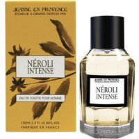 "Jeanne en Provence Néroli Intense Eau de Toilette 100ml, clear hexagonal bottle with black cap, yellow box"