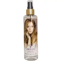 Clear bottle of Jennifer Lopez JLust Fragrance Mist 240ml with gold cap and image of woman on label.