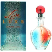 Live Luxe Eau De Parfum 100ml by Jennifer Lopez, in a colorful glass bottle with a red cap, next to its blue box.