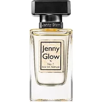 Clear glass bottle of Jenny Glow No. 30ml perfume with black cap and beige label.