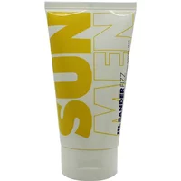 White tube of Jil Sander Sun Men Fizz Shower Gel with bold yellow "SUN" and "MEN" text.
