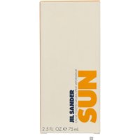 Jil Sander Sun Women Eau de Toilette 75 ml, beige box with bold orange "SUN" text and blue brand logo.
