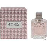 Jimmy Choo Illicit Flower Eau de Toilette 100ml, pink glass bottle with silver cap, patterned pink box.