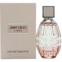 Jimmy Choo L'Eau Eau de Toilette 40ml, pink faceted glass bottle with square silver cap, next to matching box.