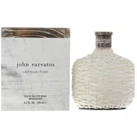 John Varvatos Artisan Pure Eau De Toilette 125ml, white woven bottle with rustic cap, next to matching box.