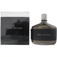 John Varvatos Eau De Toilette 125ml, dark glass bottle with silver cap, black label, next to matching box.