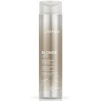 Joico Blonde Life Brightening Shampoo 300ml in a sleek silver bottle with a translucent cap and elegant branding.