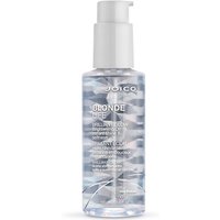 Clear bottle of JOICO Blonde Life Brightening Oil with white pump and silver text.
