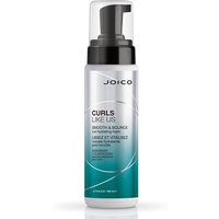 Joico Curls Like Us hydrating foam, 200ml, white bottle with teal label and black pump dispenser.