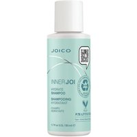 Joico InnerJoi Hydration Shampoo 50ml, light blue bottle with white cap and text, eco-friendly logo.