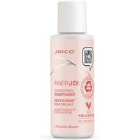 Joico InnerJoi Strengthen Conditioner 50ml, pink bottle with white cap, featuring a QR code and sleek design.
