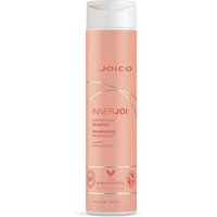 Peach-colored Joico InnerJoi Strengthen Shampoo bottle, 300ml, with white cap and silver accents.