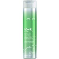 Joico Scalp Vitality Refreshing Shampoo 300ml in a sleek green and silver bottle with white text and a translucent cap.