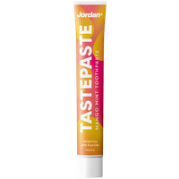 Jordan Tastepaste Mango Mint Toothpaste 50 ml tube, orange and pink gradient with bold white text.