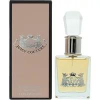 Juicy Couture Eau De Parfum 30ml with ornate crest logo, clear glass bottle, faceted cap, and matching box.