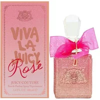 Juicy Couture Viva La Juicy Rose Eau De Parfum 100ml, pink glitter bottle with pink bow and gold accents.