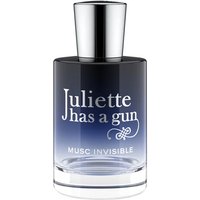 Blue gradient bottle of Juliette has a Gun Musc Invisible Eau de Parfum, silver cap, 50 ml women's musk perfume.