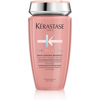 Pink Kérastase Chroma Absolu Bain Chroma Respect Shampoo bottle with silver cap, 250ml size.