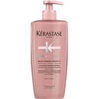 Pink Kérastase Chroma Absolu Shampoo refillable bottle with pump dispenser and bold logo.