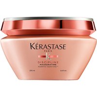 Peach-colored Kérastase Discipline Maskeratine jar with silver lid, 200ml, featuring sleek design and bold branding.