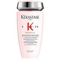 Pink Kérastase Genesis Bain Nutri-Fortifiant bottle with silver cap and red logo, 250ml shampoo.