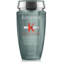 Kérastase Genesis Homme shampoo in a sleek gray bottle with a silver cap and red logo, 250ml.