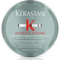 Round silver container of Kérastase Genesis Homme molding clay with red and black text on lid, 75ml size.