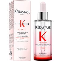 Kérastase Genesis Serum in clear bottle with pink gradient, dropper cap, next to matching box with red logo and text.
