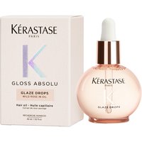 Kérastase Gloss Absolu oil in a round, clear bottle with a white dropper cap, next to a matching branded box.