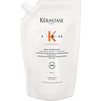 White Kérastase Nutritive Bain Satin Riche Shampoo Refill Pouch, 500ml, with orange logo and black text.
