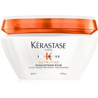 White Kérastase Nutritive Masquintense Riche jar with orange lid, black text, and logo on front.