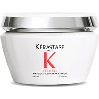 White Kérastase jar with silver lid, red lettering, labeled "Première Anti-Breakage Reparative Filler Mask 200ml".